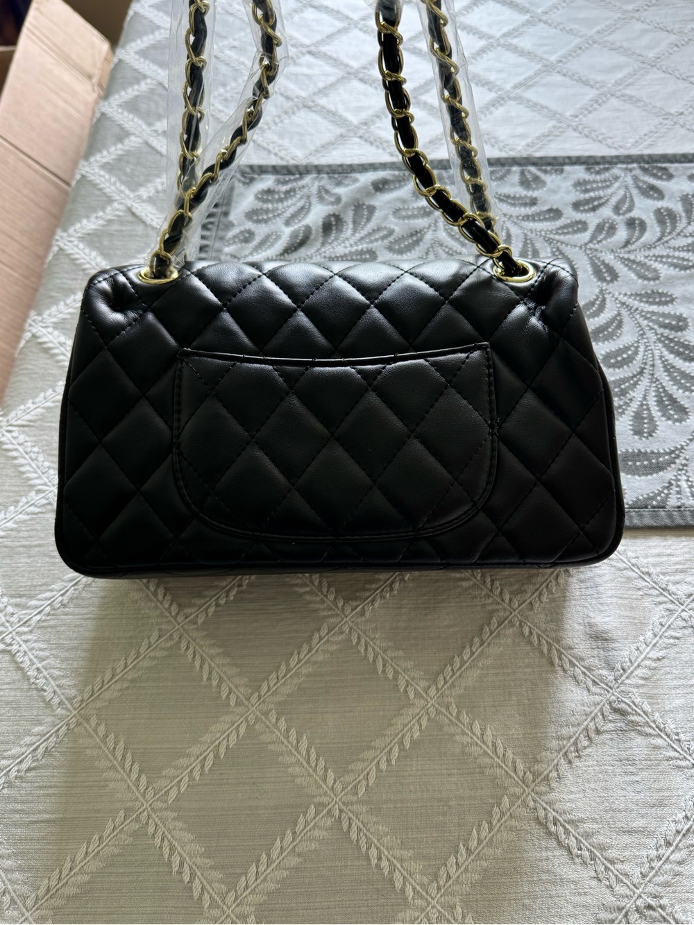 Black Quilted Shoulder Bag with Gold Chain NEW!! - Picture 2 of 6